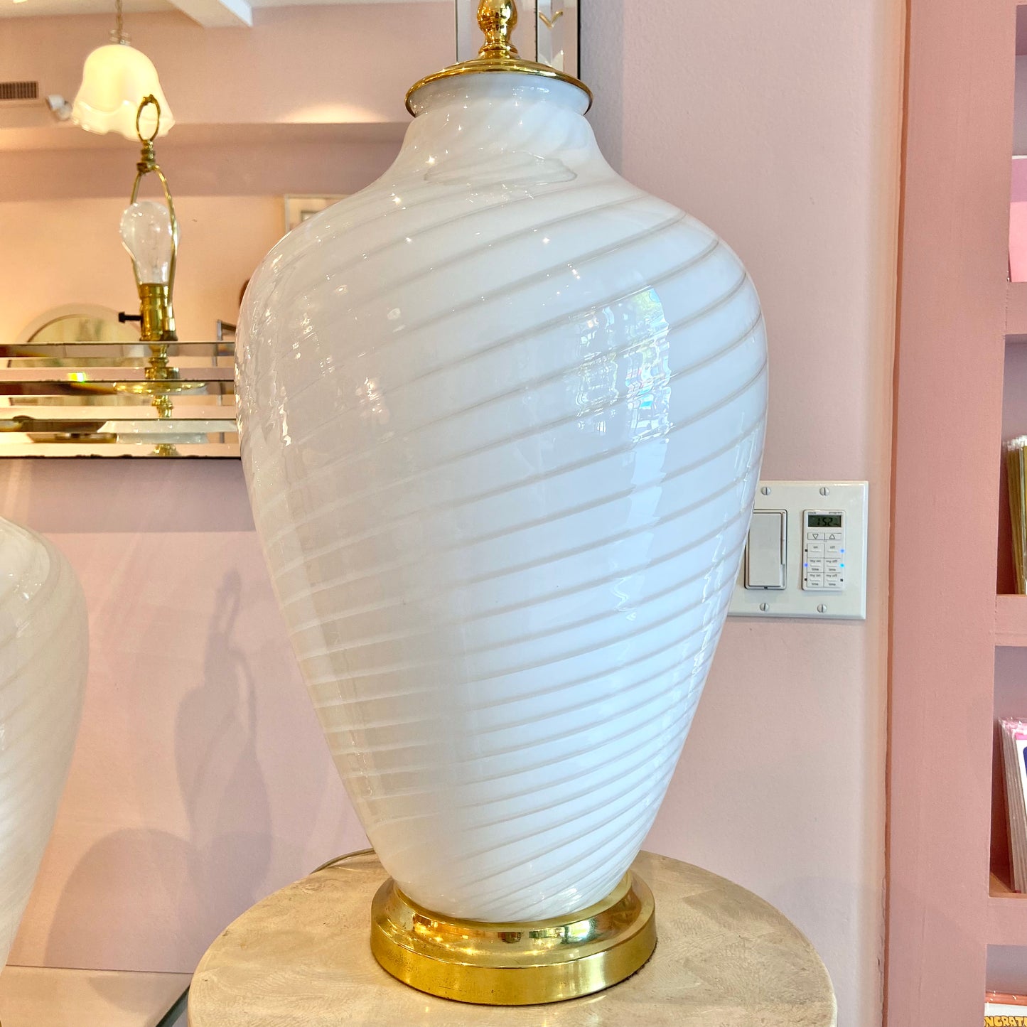 1970’s White Murano Style Swirl Glass Lamp