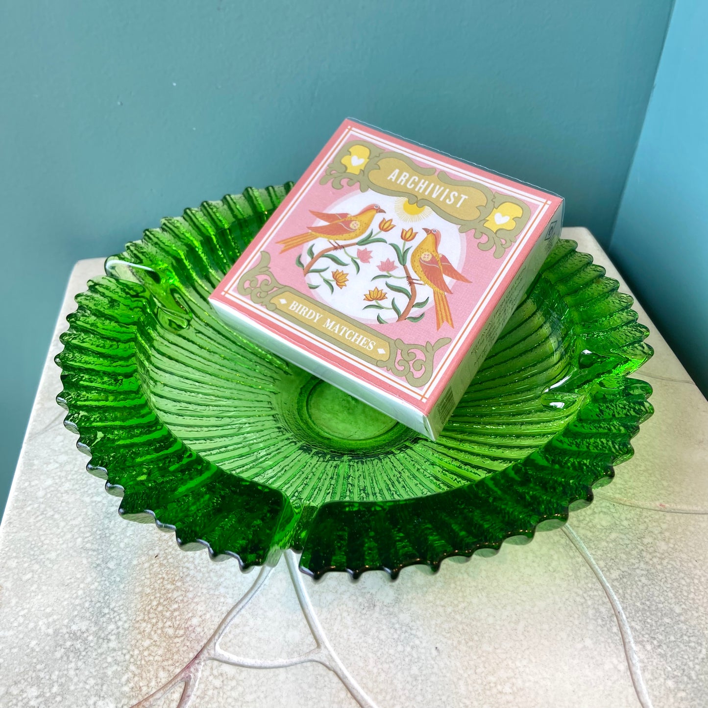 Large 1960’s Green Glass Ashtray By Blenko