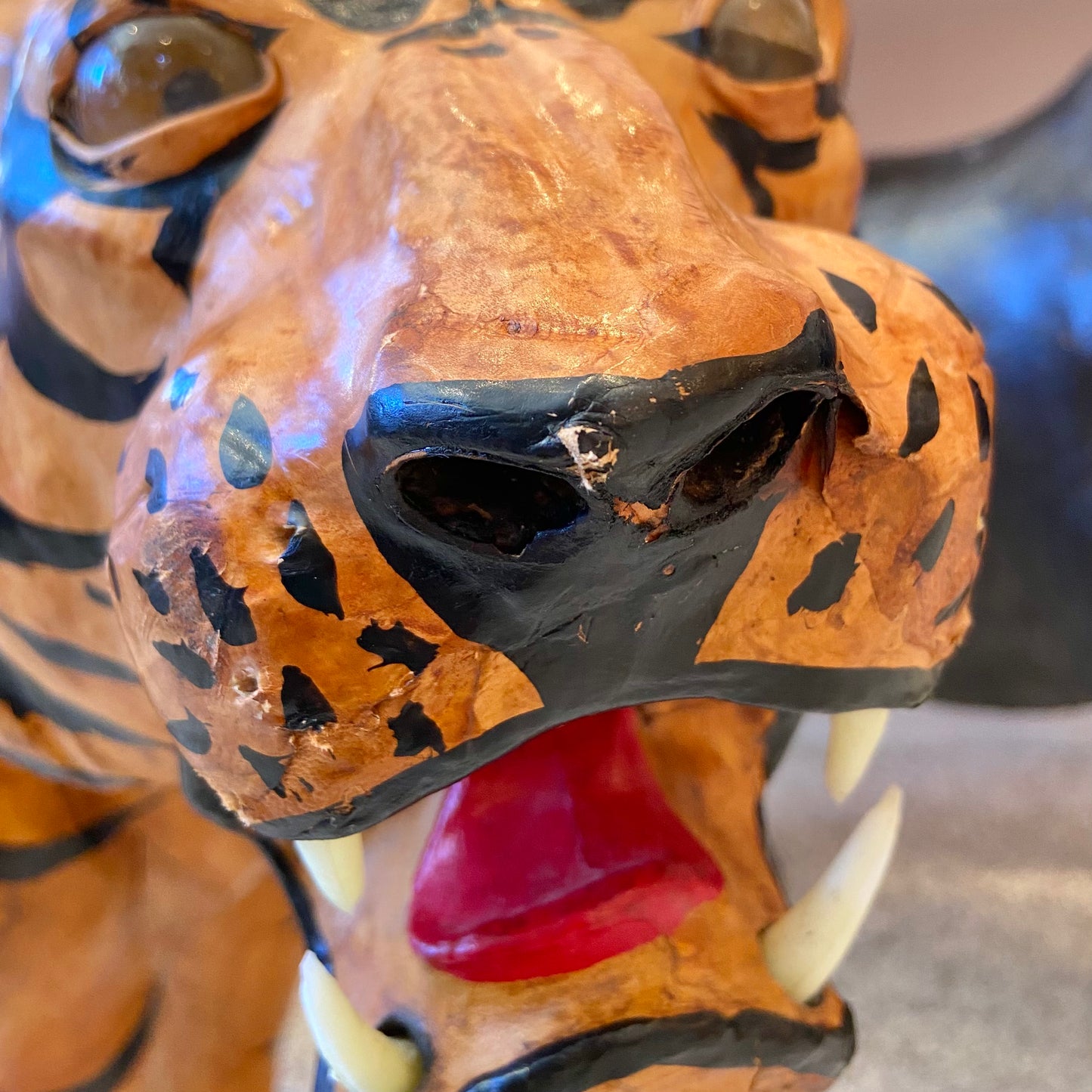 Vintage Leather Tiger Statue.