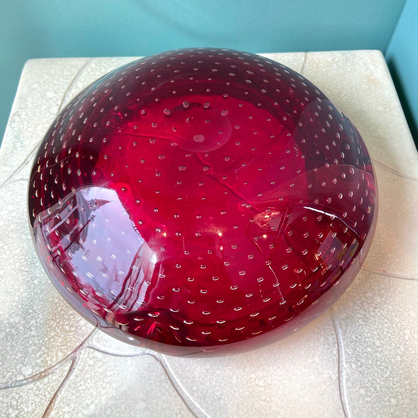 Large Vintage Garnet Bullicante Glass Ashtray
