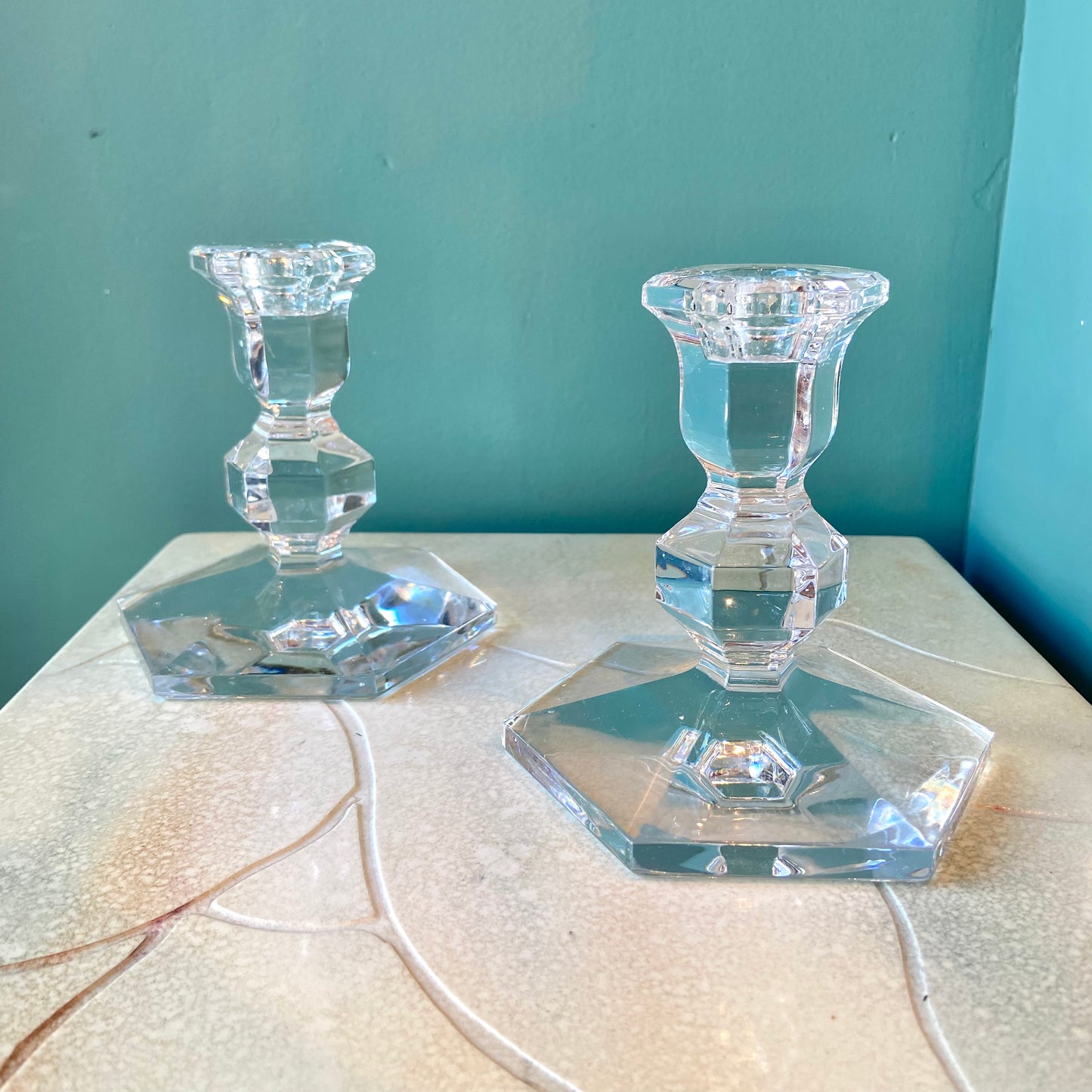 Pair of Vintage Crystal Candle Holders by Val St. Lambert
