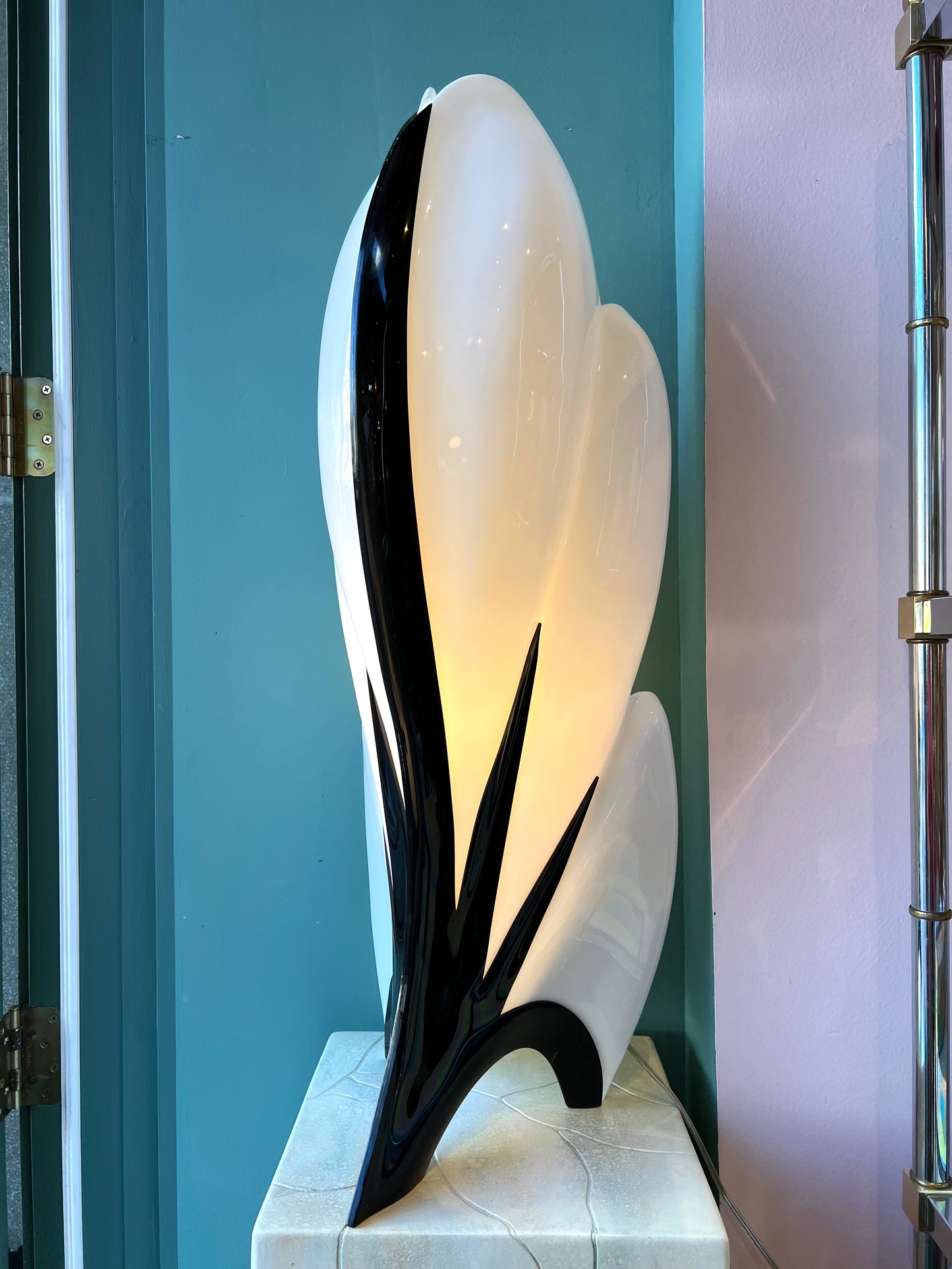 1980’s Black and White Large Postmodern Flower Lamp by Rougier