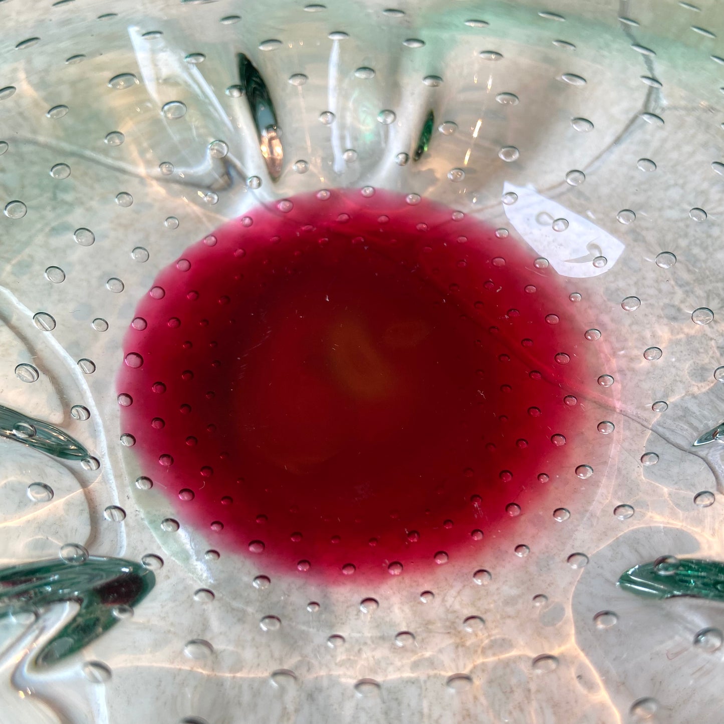 Vintage Green and Crimson Biomorphic Bullicante Glass Dish