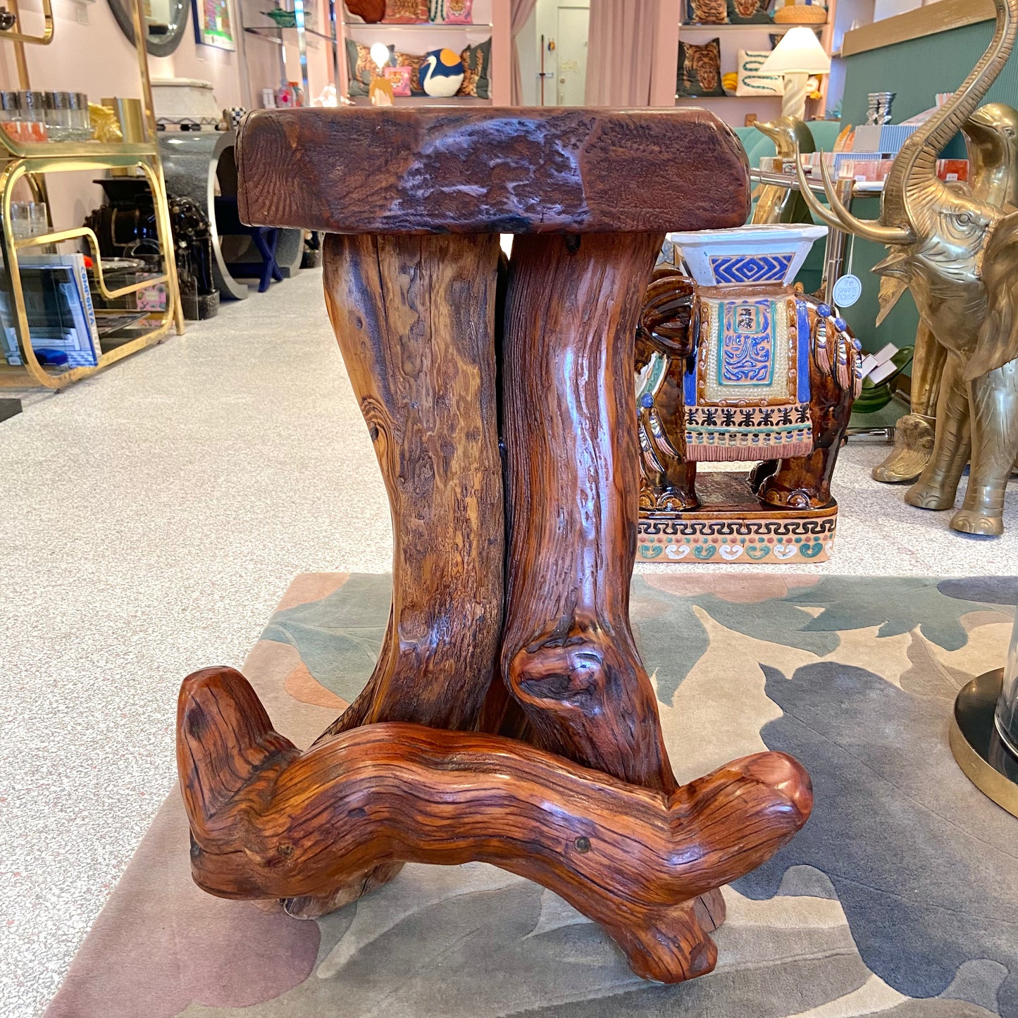 Vintage Live Edge Teak Root Wood Stool/Bench/Stand